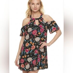 ***SOLD*** As U Wish Black floral print cold shoulder dress